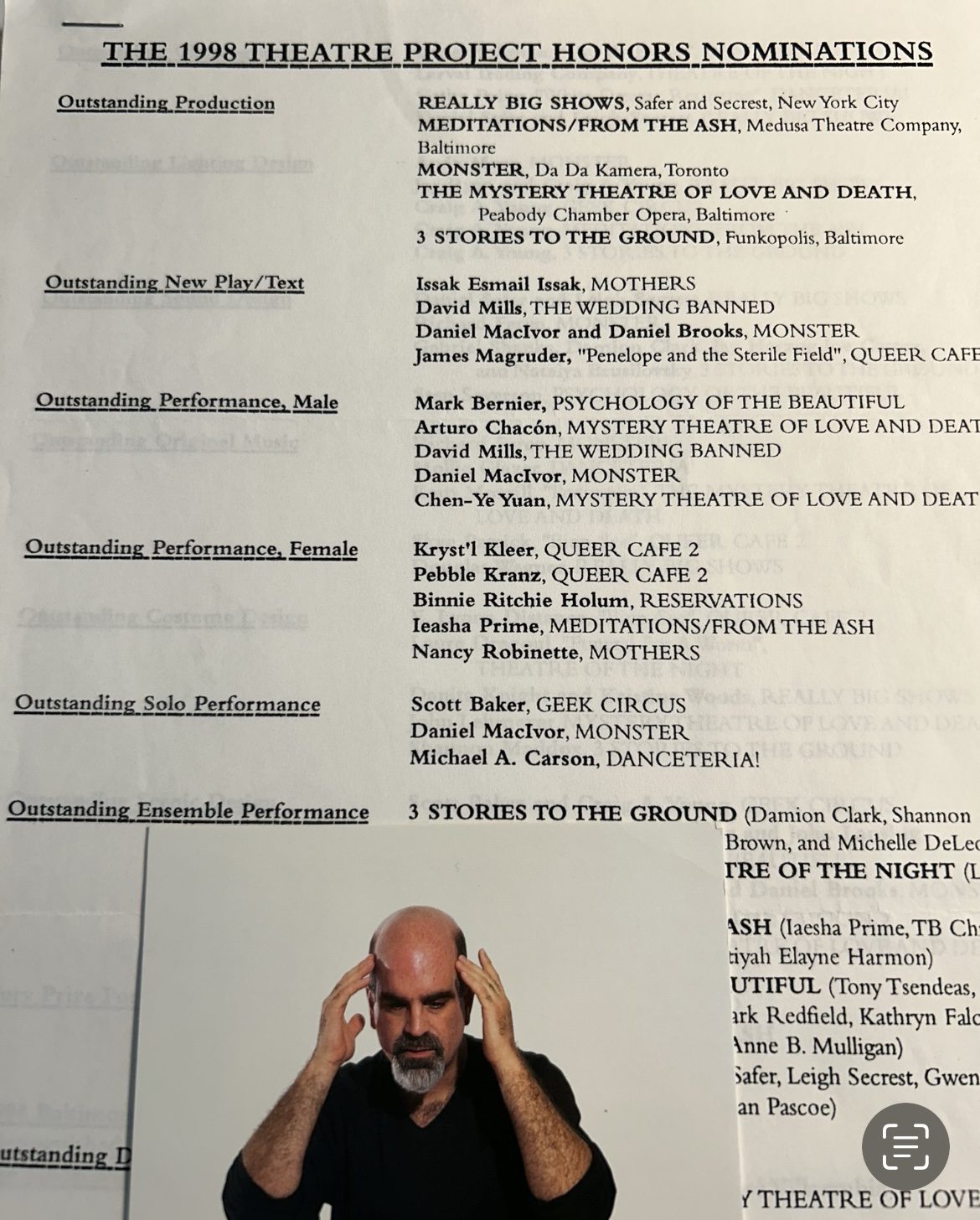 1998 Theatre Project Honors nominations including Danceteria